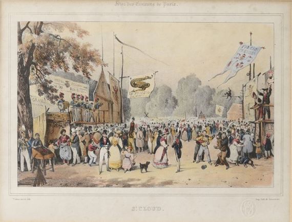 Fêtes des Environs de Paris. St Cloud; Perspective of the Trianon ; Fête de St Cloud; two depicting works from the Galerie de S.A.S. Monseigneur le Duc d'Orléans - Victor Charles Edouard Adam