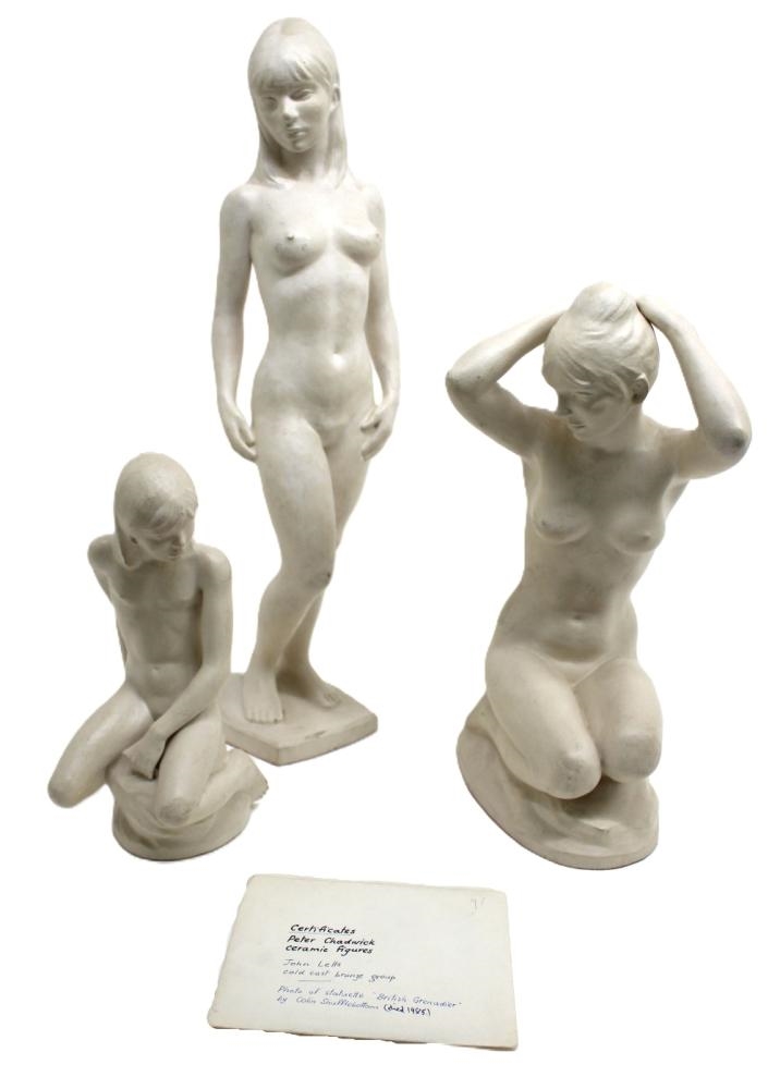 Artwork by Peter Chadwick, Peter Chadwick (20th Century). Female Nudes, three plaster sculptures with accompanying certificates and limitation numbers, Made of plaster sculpture