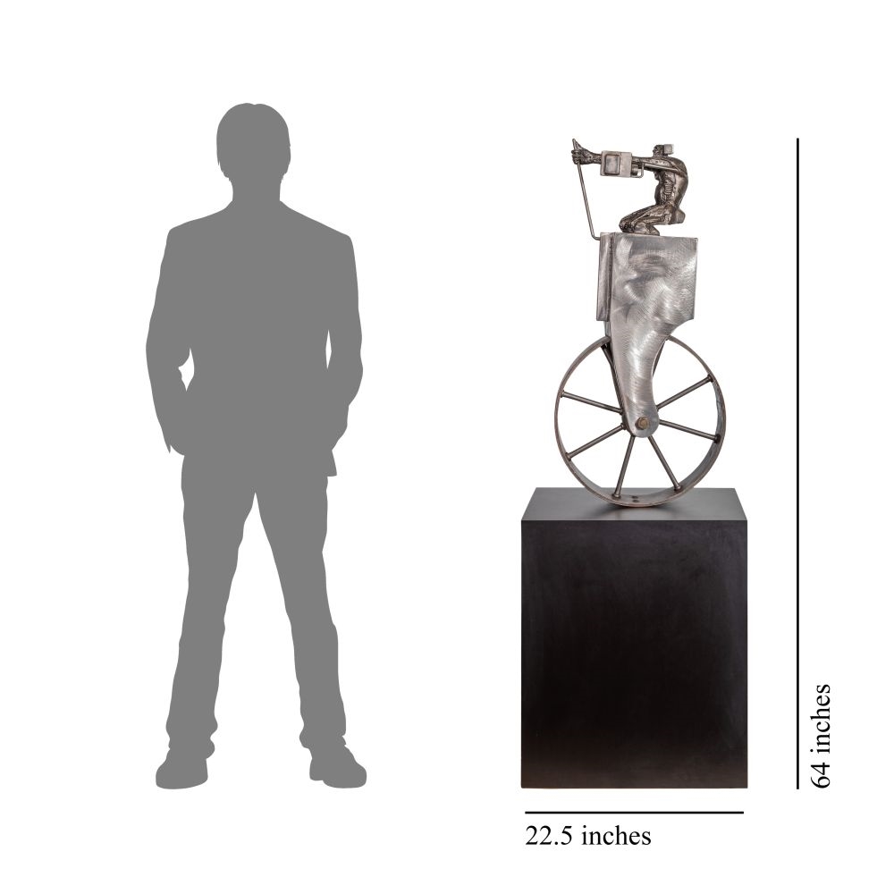 Artwork by Theodore Gall, Steel Sculpture, Made of brushed welded steel, on a black wood pedestal