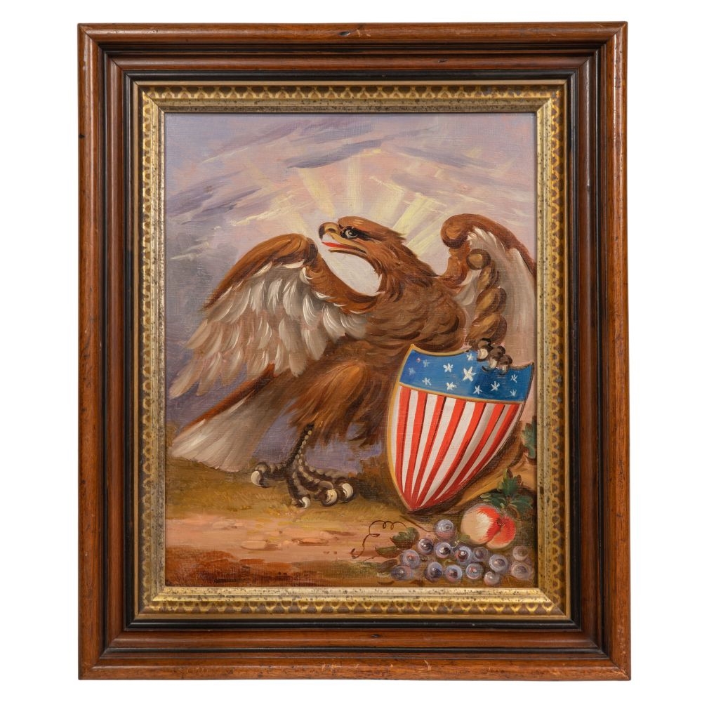 Artwork by Thomas E. Bodines, eagle with a patriotic shield, Made of Oil on Canvas Laid on Board
