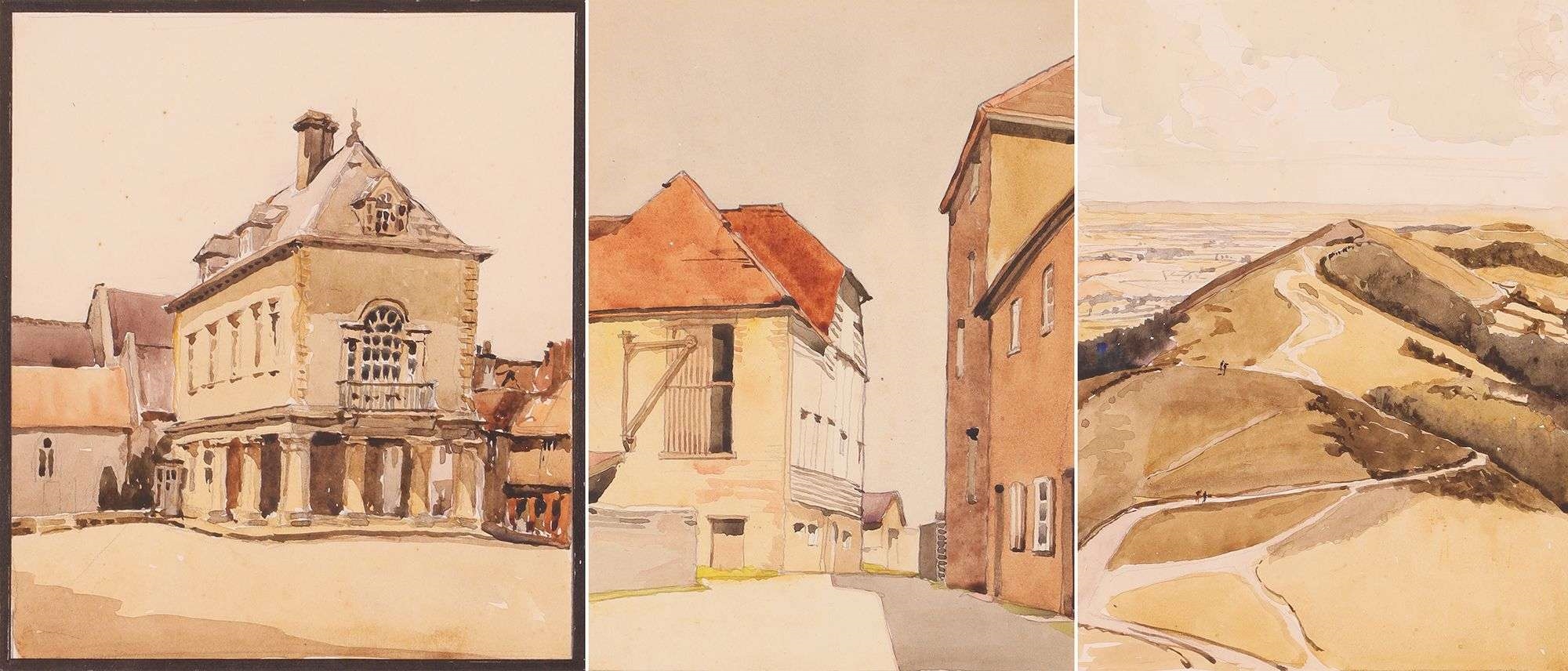 Artwork by Martin Hutchinson, Wallingford Town Hall; Near Thorney; Malvern, Made of Watercolour on paper