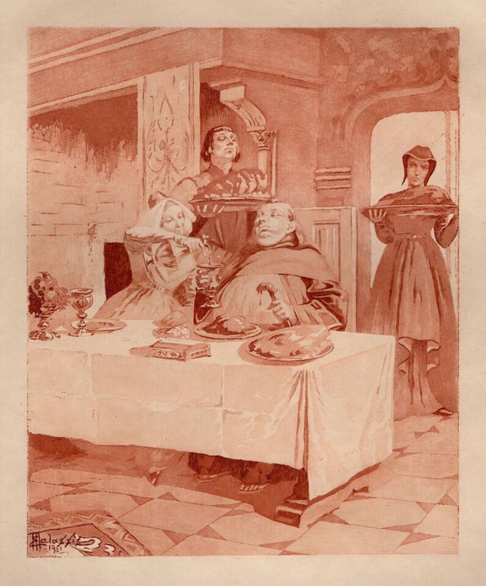 Artwork by Edmond Malassis, The Gentleman's Dinner Party II (Le dîner du Gentleman II) (Cent Nouvelles Nouvelles), Made of copper plate engraving