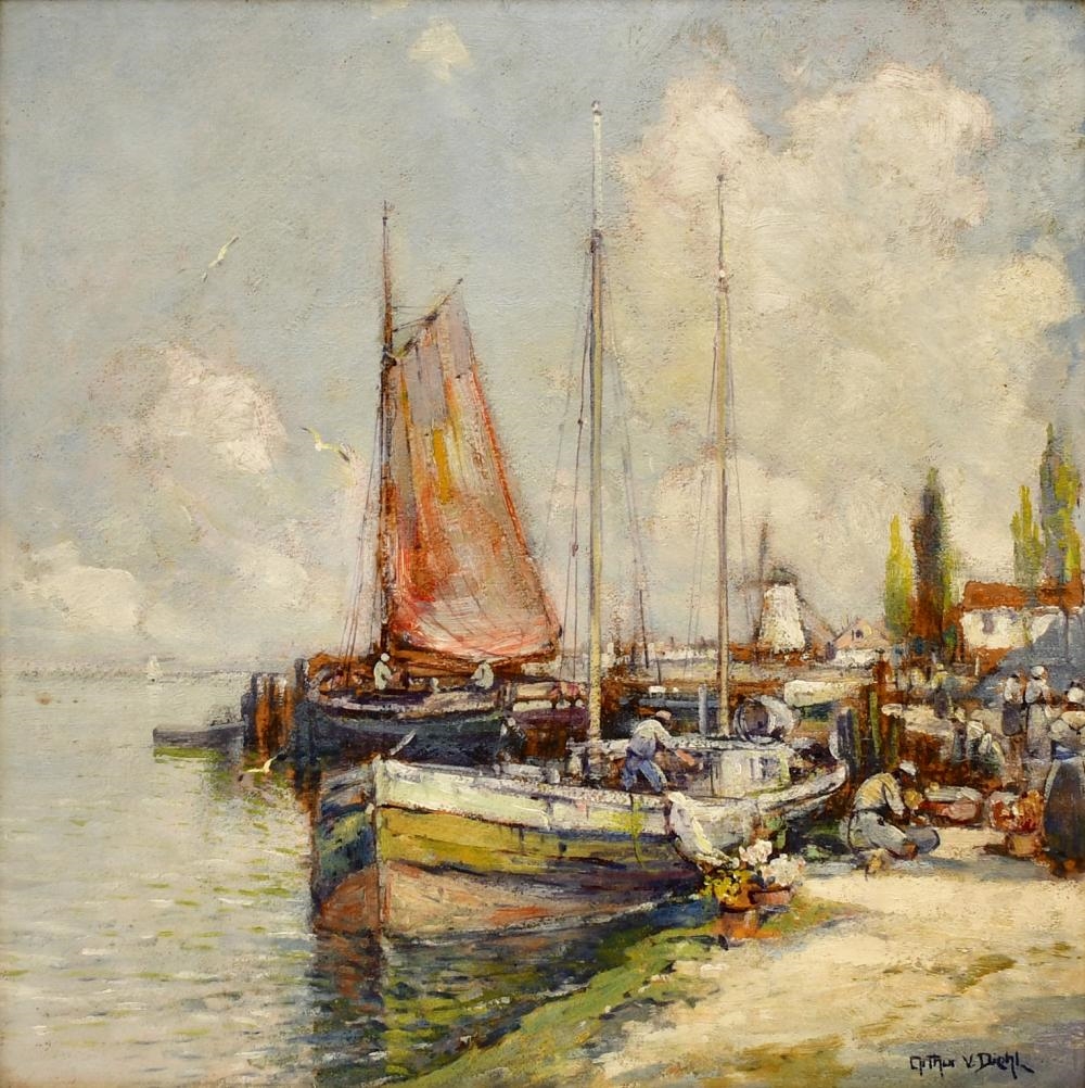 Arthur V. Diehl | Venetian Harbor Scene With Figures | MutualArt