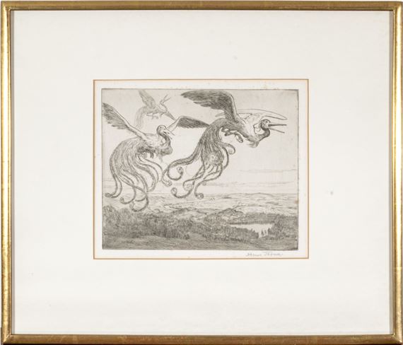 1839-1944) "Wundervogel IV" Original Etching On Paper by Hans Thoma