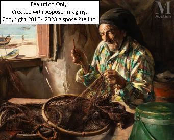 Le raccommodage des nasses by Max Moreau, 1957