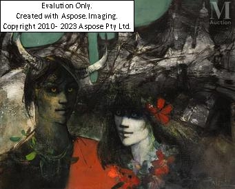 Artwork by Michel Pandel, La nymphe et le faune, Made of Oil on canvas