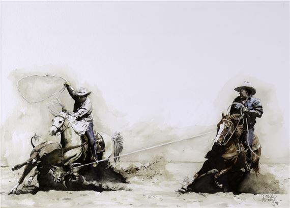 Untitled (Cowboys Roping Steer) by Sheila Haney, 1998