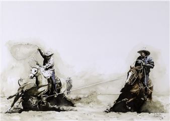 Untitled (Cowboys Roping Steer) - Sheila Haney