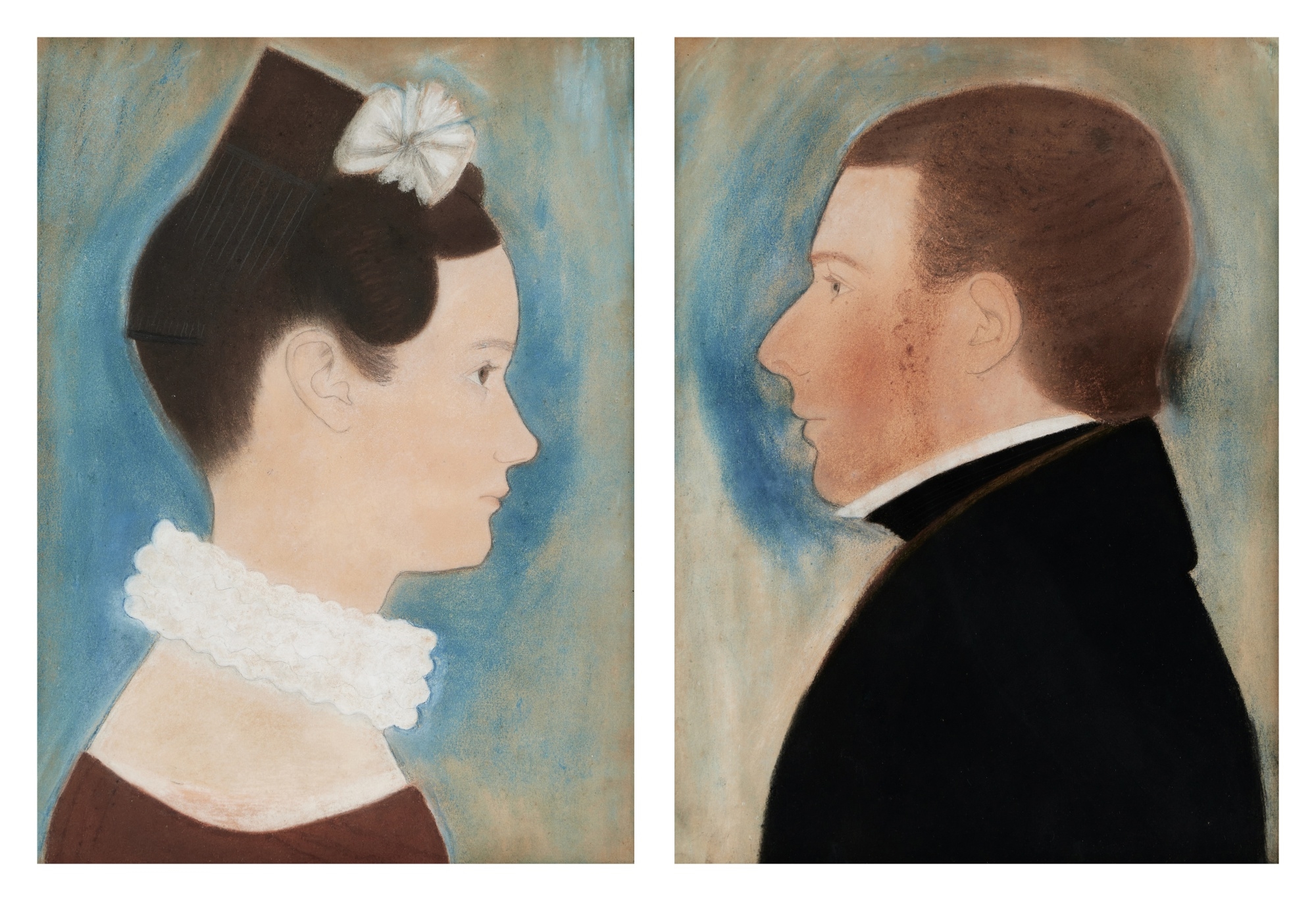 Artwork by Ruth Henshaw Miles Bascom, Harriet and Anson Spaulding of Westminster, Massachusetts, Made of Pastel and graphite on paper (2)