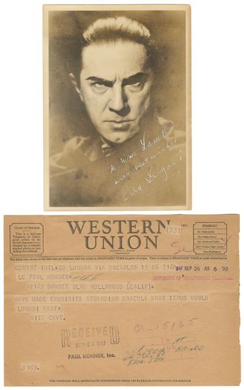 Bela Lugosi | Dracula Signed Photo and Telegram (Mid 20th Century ...