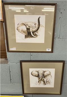 A pair of framed watercolours signed Julia Nagata - Elephants - Approx IS: 24cm x 22cm - Julia Nagata