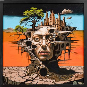 Dream of living in a big city. Oil on canvas. Signed bottom right - Jiri Maska