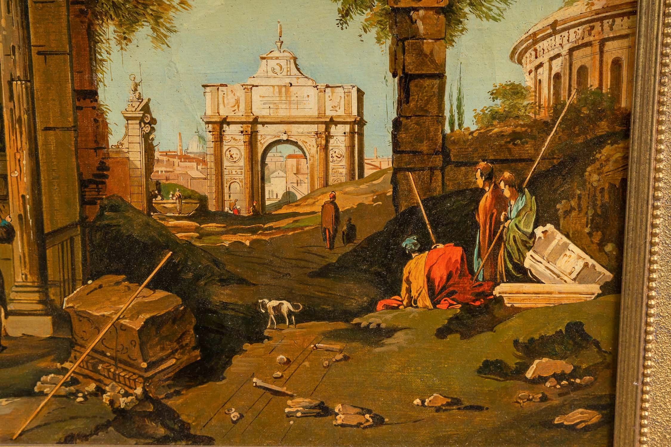 Artwork by Canaletto, Capricio with monuments and visitors, Made of oil on canvas