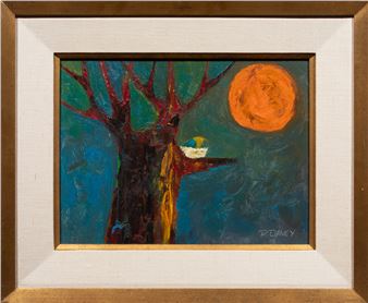 Perched Bird and Orange Sun - R. Davey