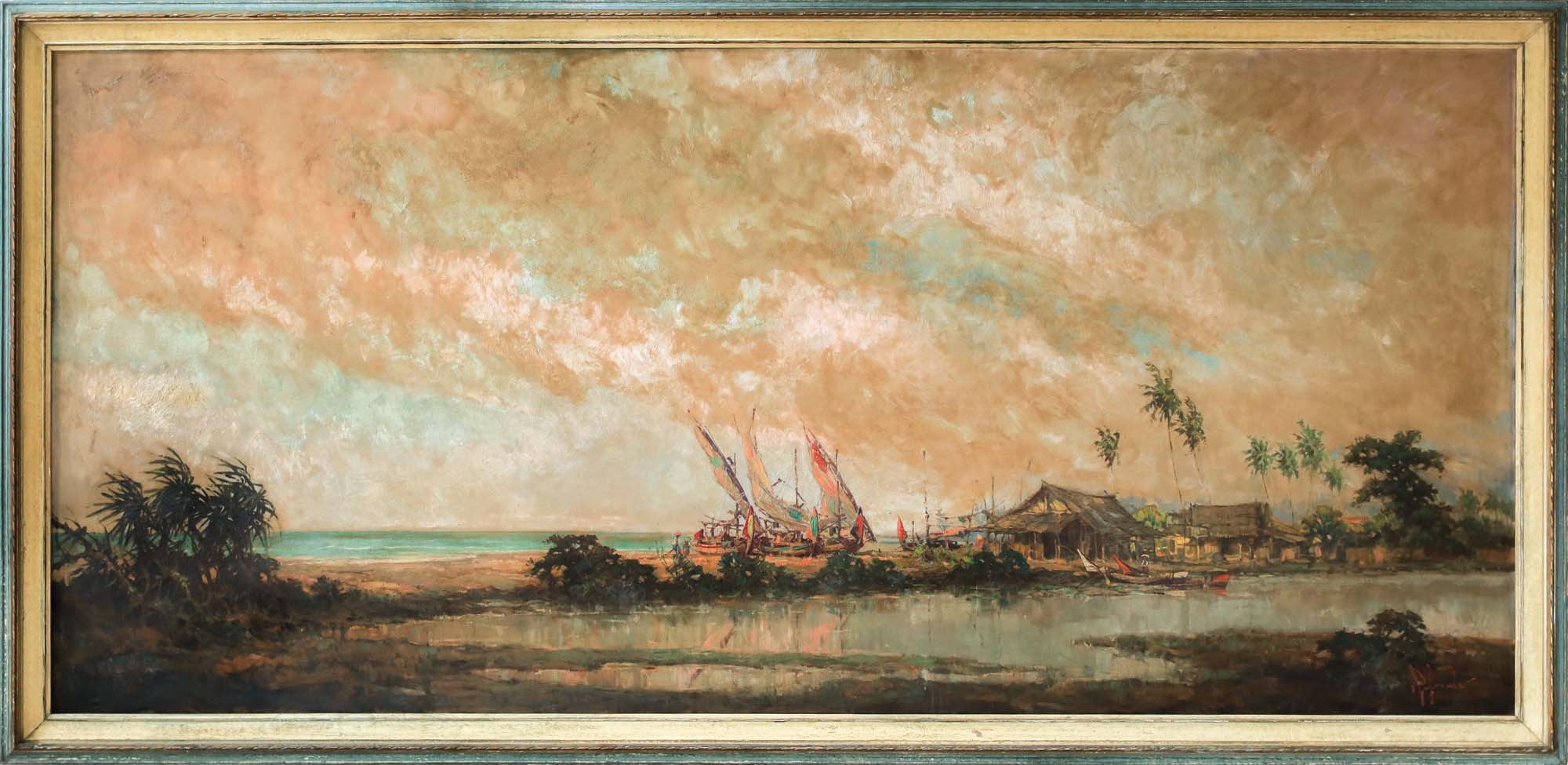 Artwork by R. Hadi, Fisherman Village (Kampung Nelayan), Made of Oil on canvas