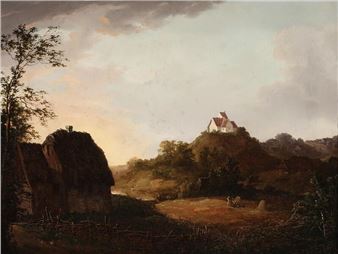 Evening landscape with a view towards Pedersborg church - Hans Harder