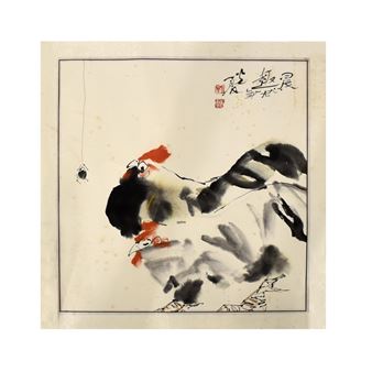 Chinese Scroll Painting of Rooster Water Color by Liu Gong Xia - Liu Gong Xia