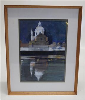 Robert Pell ( British 1928-2015) Floodlit Church - Robert Pell