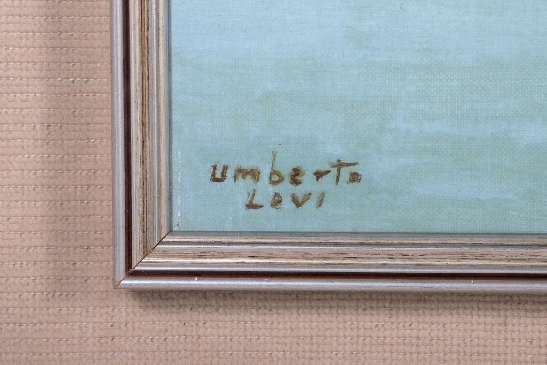 Artwork by Umberto Levi, Untitled (River landscape with houses and rowboats), Made of Oil on board