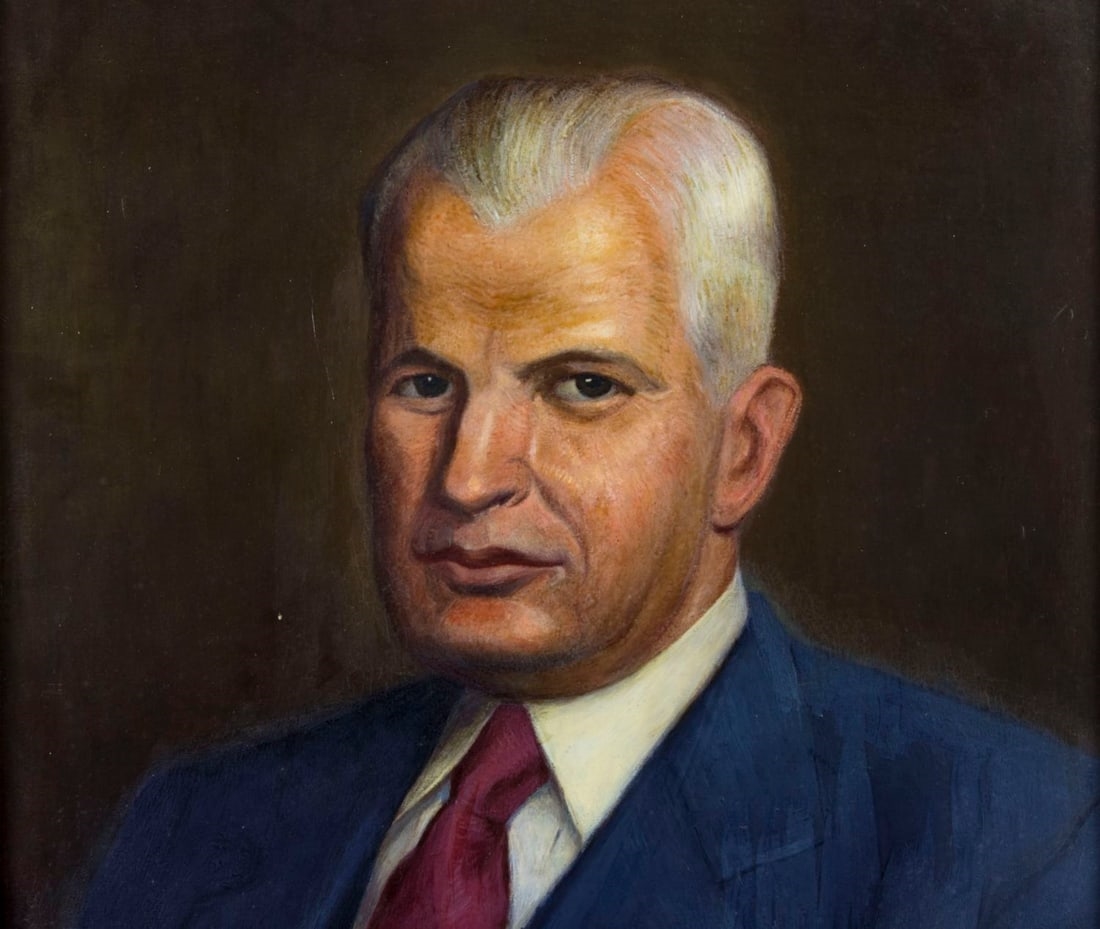 Artwork by Lawrence Saint, Portrait of Man, Made of oil on board