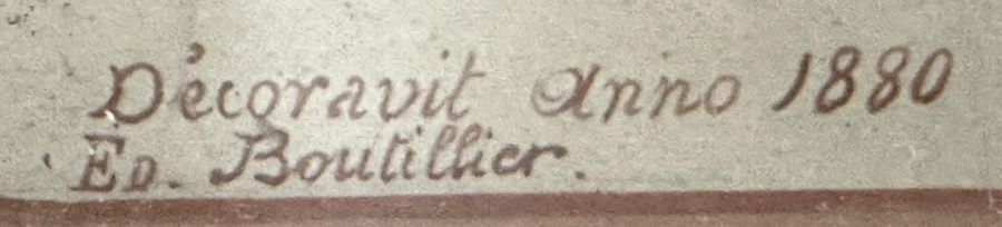 Artwork by Ed. Boutillier, Important neo-Gothic reliquary frame containing 74 relics made of pebbles or plants from holy places in the Old and New Testaments, Made of mounted on a panel