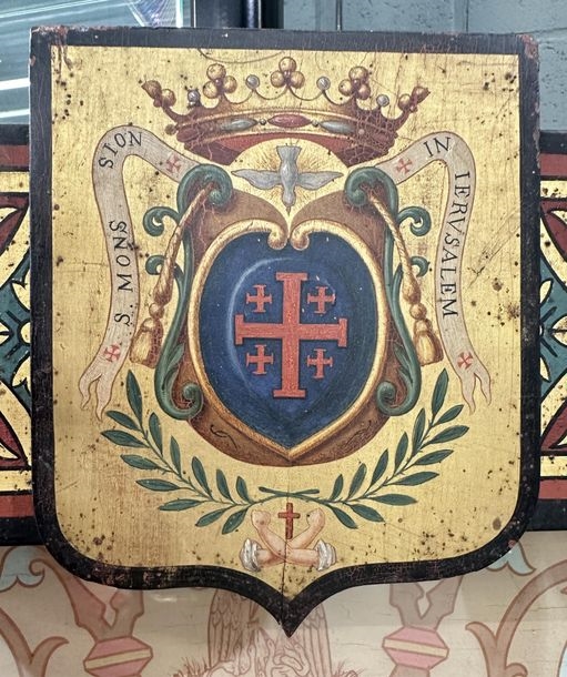 Artwork by Ed. Boutillier, Important neo-Gothic reliquary frame containing 74 relics made of pebbles or plants from holy places in the Old and New Testaments, Made of mounted on a panel