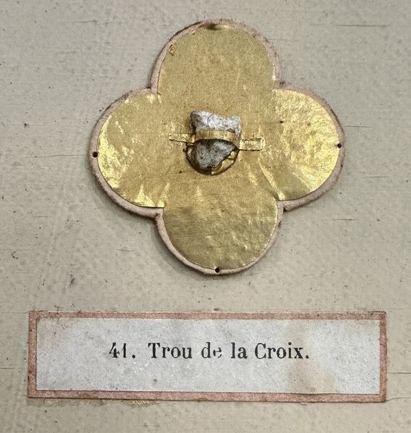 Artwork by Ed. Boutillier, Important neo-Gothic reliquary frame containing 74 relics made of pebbles or plants from holy places in the Old and New Testaments, Made of mounted on a panel