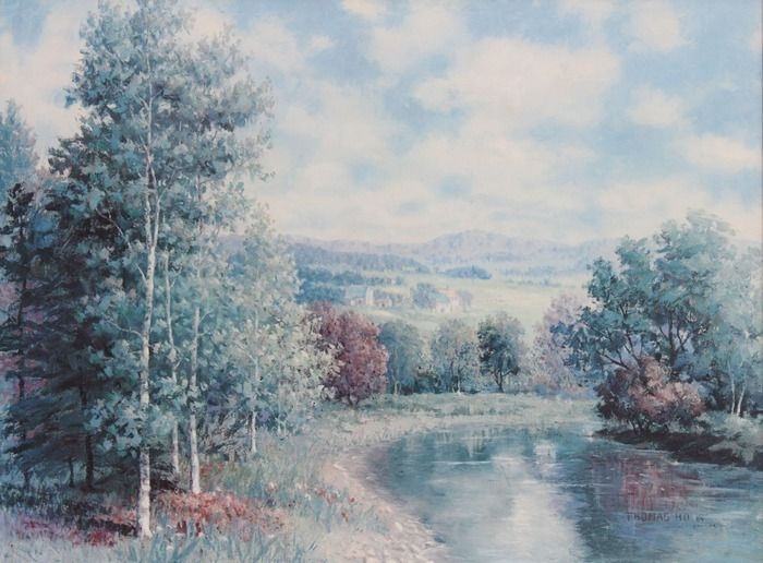 Artwork by Thomas Ho, Scenic Countryside Landscape with Stream, Made of Offset Lithograph