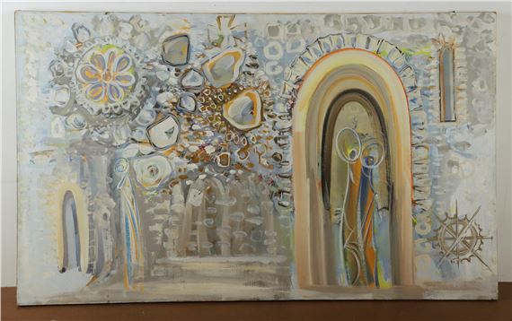 Mihailo Bata Protich Modern Painting of an Interior by Bata Protic, 1971