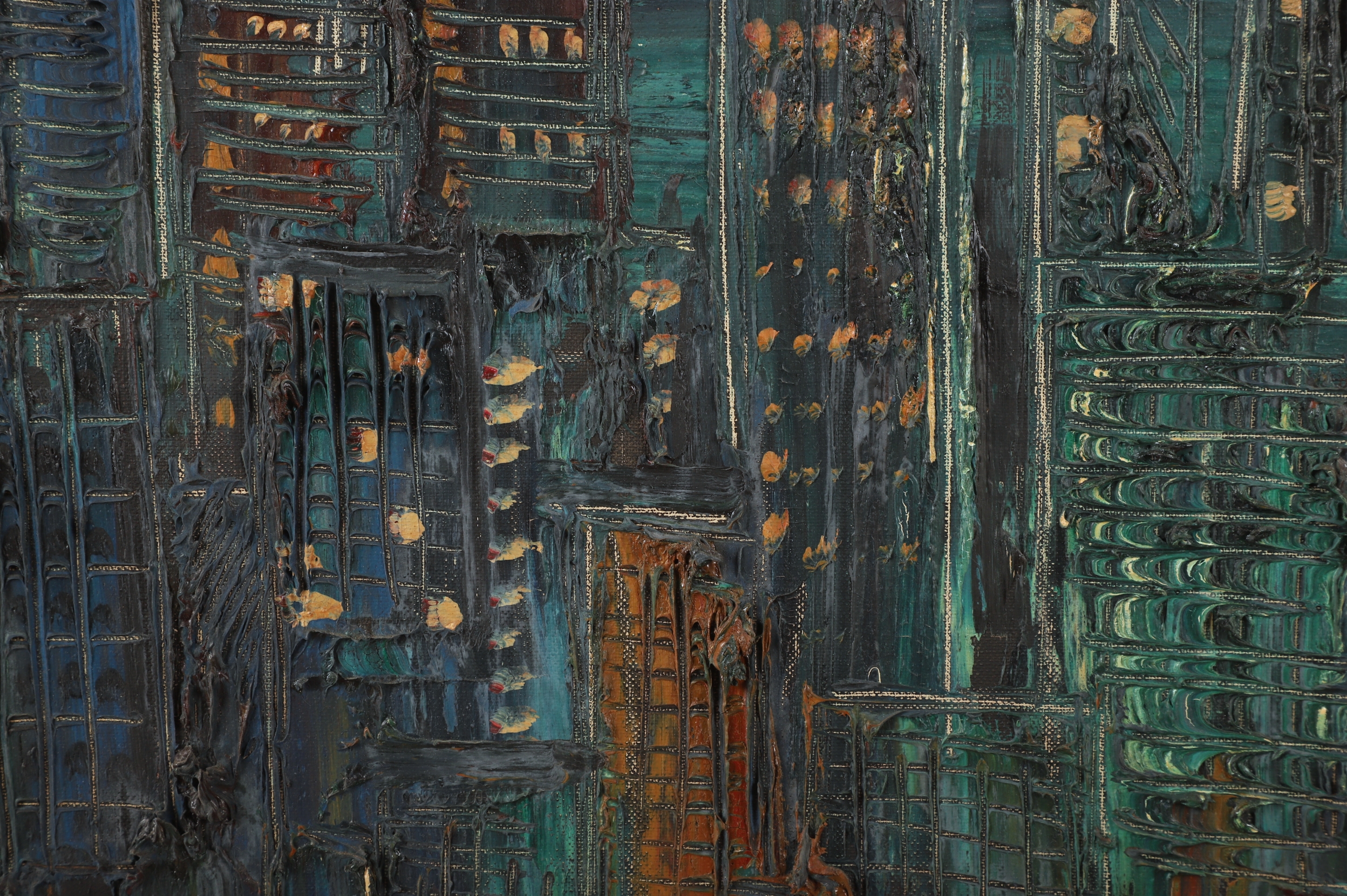 Artwork by Bata Protic, Mihailo Bata Protich Abstract Cityscape Painting, Made of thick impasto oil on canvas