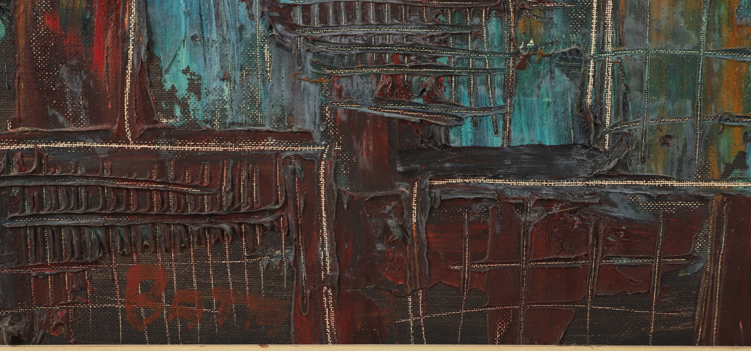 Artwork by Bata Protic, Mihailo Bata Protich Abstract Cityscape Painting, Made of thick impasto oil on canvas