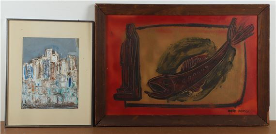1922-1999) (2) Modern Paintings still life with fish by Bata Protic