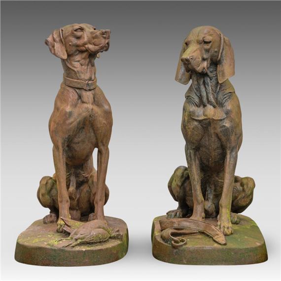 Alfred Jacquemart | a pair of cast iron garden sculptures of seated ...