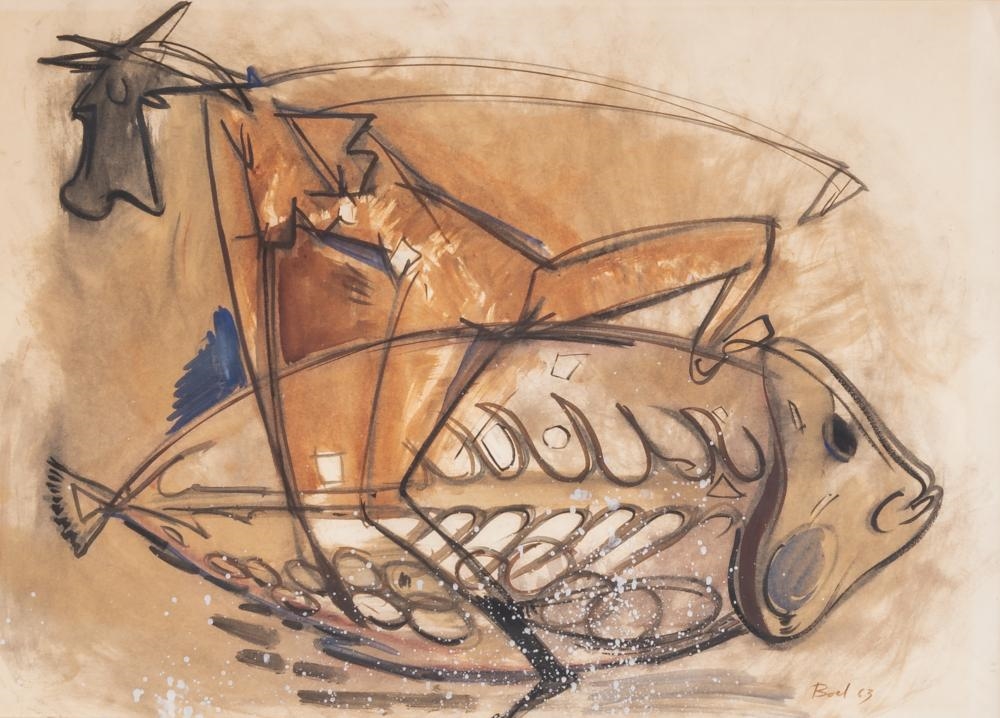 Artwork by Maurice Boel, two drawings, Made of mixed media on paper