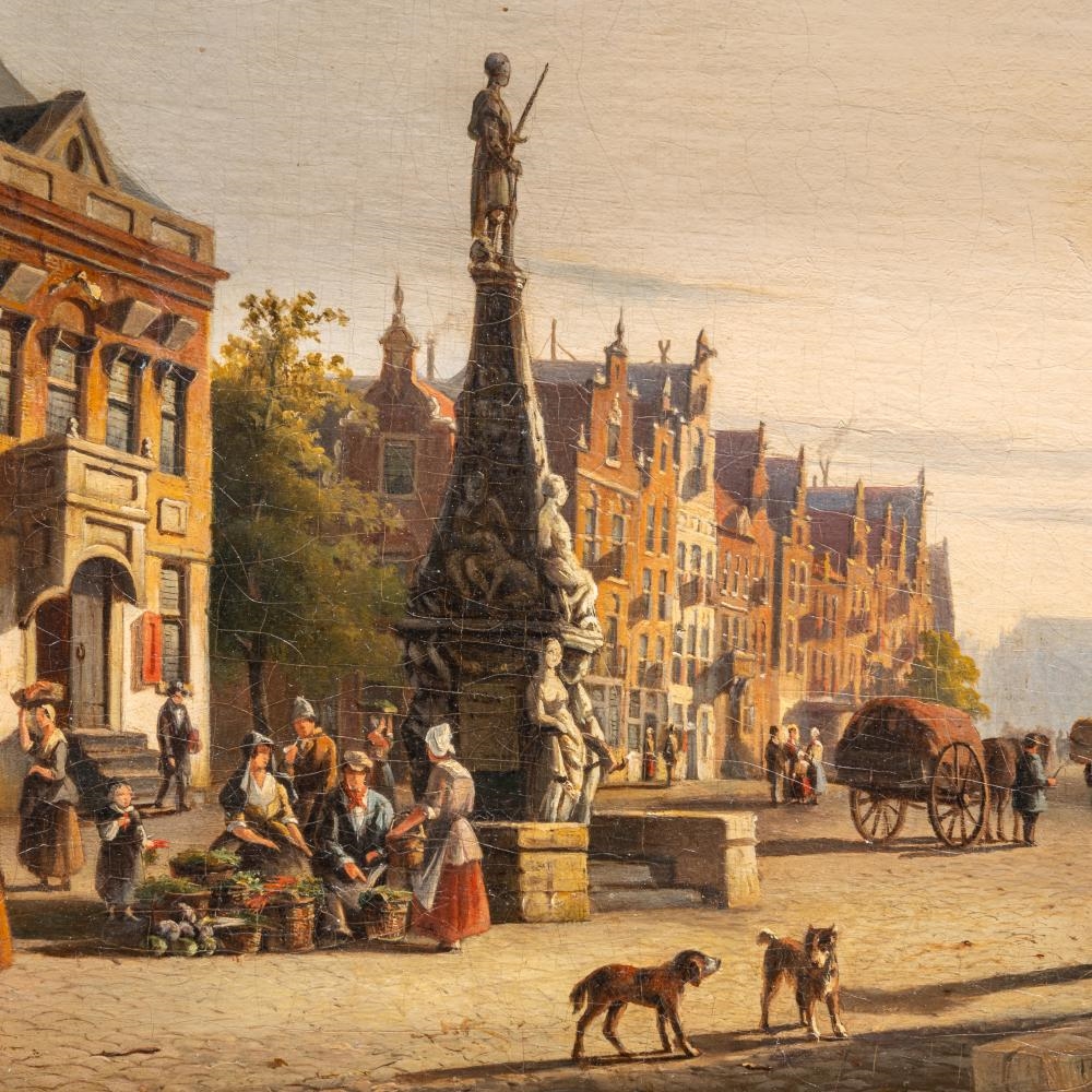 Cornelis Springer | market day in a Dutch town (1845 - 1850) | MutualArt