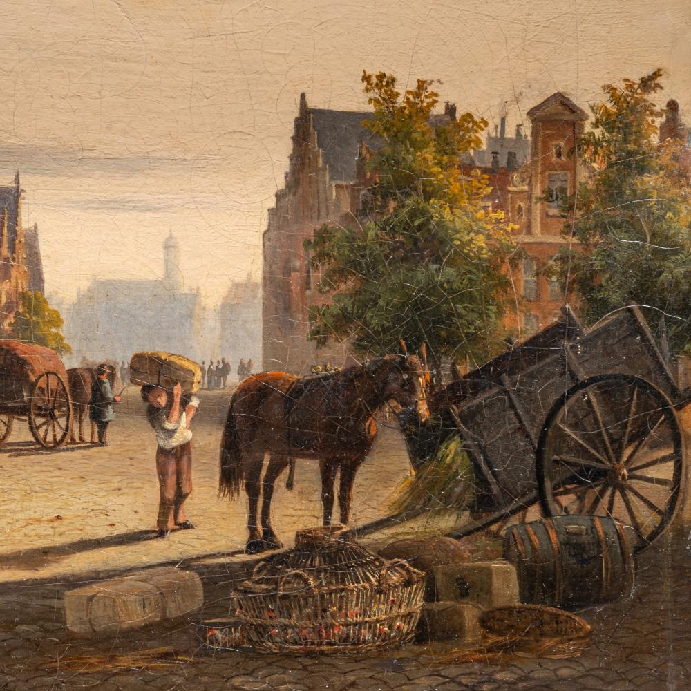 Cornelis Springer | market day in a Dutch town (1845 - 1850) | MutualArt