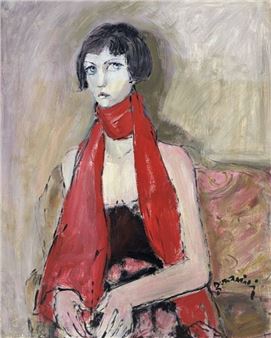 Mario BONAMICI (1912-2002) Woman with red scarf Oil on isorel panel Signed lower right 81 x 65 cm Minor accidents - Mario Bonamici