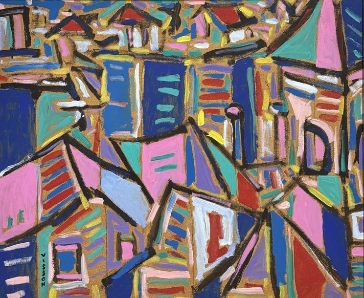 Philippe Visson | Philippe VISSON (1942-2008) Les toits mauves, 1997 ...