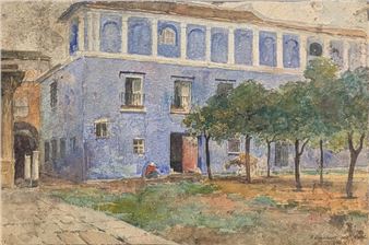 Pierre GOURDAULT (1880-1915) Blue House in Seville, 1905 Watercolor signed, dated and located 25 x 36.5 cm - Pierre Gourdault