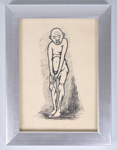 Artwork by Jean Lébédeff, Elderly male nude, Made of Black engraving on paper