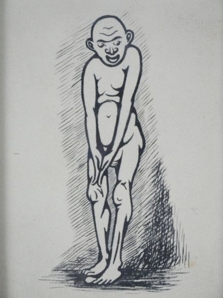 Artwork by Jean Lébédeff, Elderly male nude, Made of Black engraving on paper