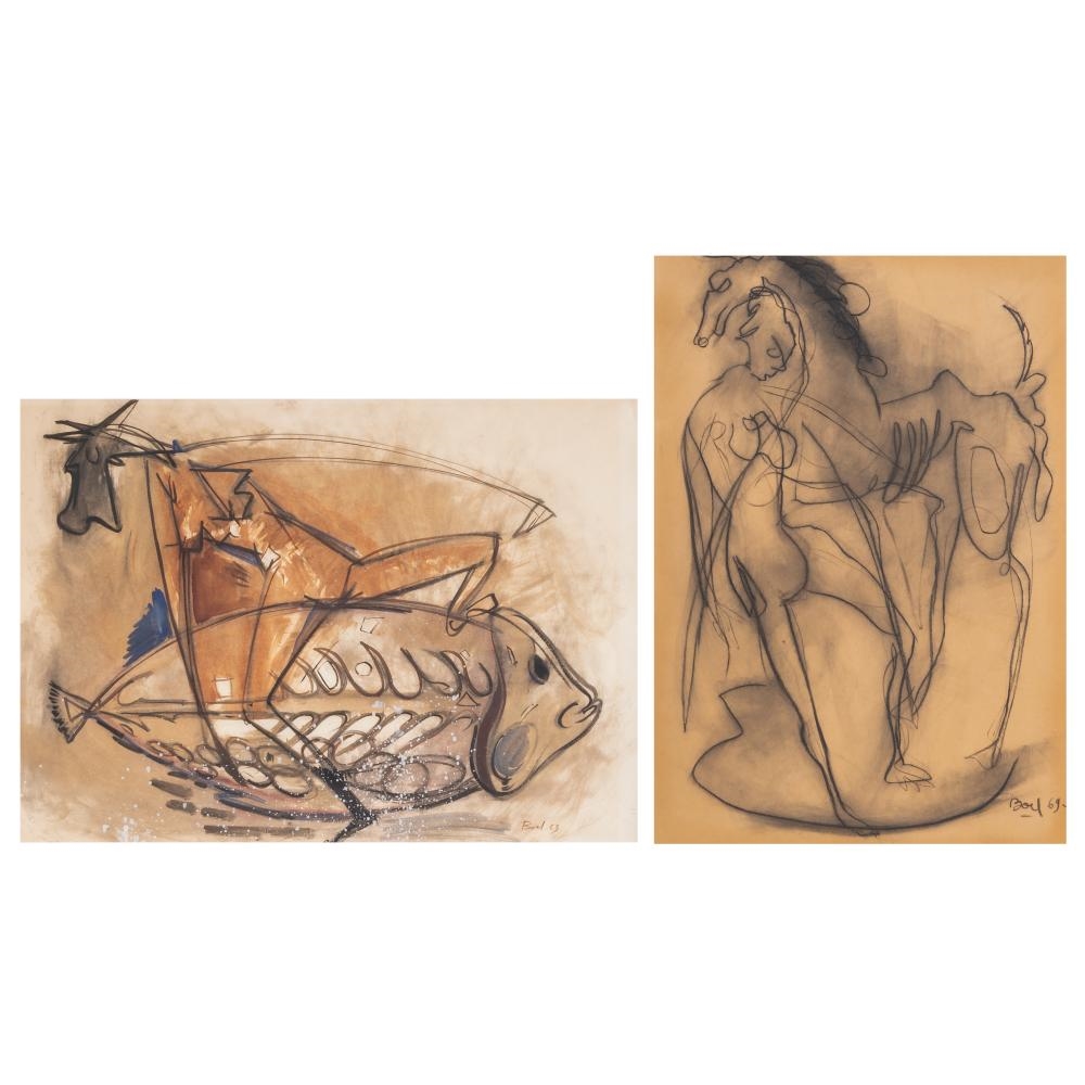 Artwork by Maurice Boel, two drawings, Made of mixed media on paper