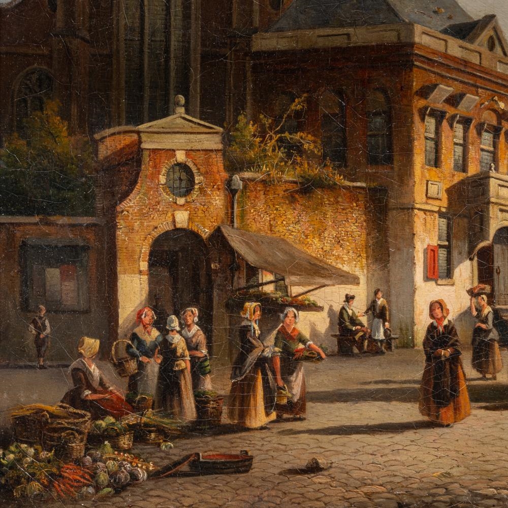 Cornelis Springer | market day in a Dutch town (1845 - 1850) | MutualArt