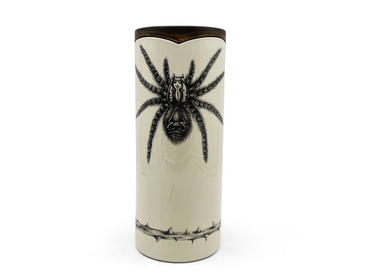 Artwork by Laura Zindel, Laura Zindel Tarantula Ceramic Vase, Made of ceramic vase having thorn painted decoration
