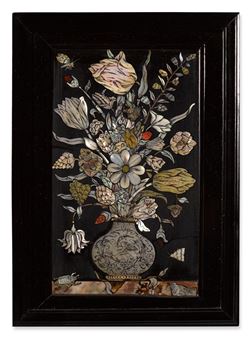 A bouquet of tulips and various other blooms around which butterflies flit - Dirck Van Rijswijck