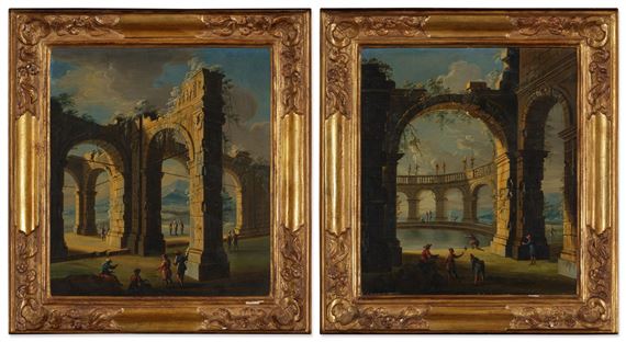 View of a Pool Seen Through a Portico; View of a Rusticated Colonnade - Gennaro Greco