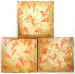 Artwork by William Lachance, Vermillion Eli (Triptych), Made of Encaustic & Oil on Panel
