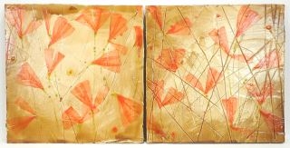 Artwork by William Lachance, Vermillion Eli (Triptych), Made of Encaustic & Oil on Panel