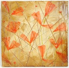 Artwork by William Lachance, Vermillion Eli (Triptych), Made of Encaustic & Oil on Panel