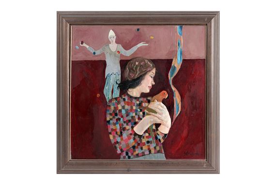 Girl Holding a Lovebird by Brenda Lenaghan